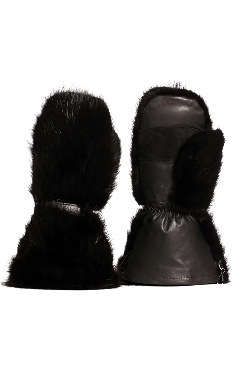 Black Beaver fur mittens - Long | Fur mittens - Long mittens | BILODEAU Canada
