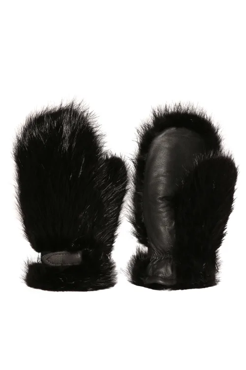 Black Beaver fur mittens - Short | Fur mittens - Short Mittens | BILODEAU Canada