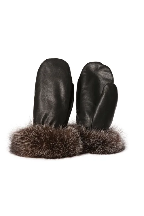 Silver Fox fur trim mittens - Urban | Fur gloves and mittens - Urban | BILODEAU Canada
