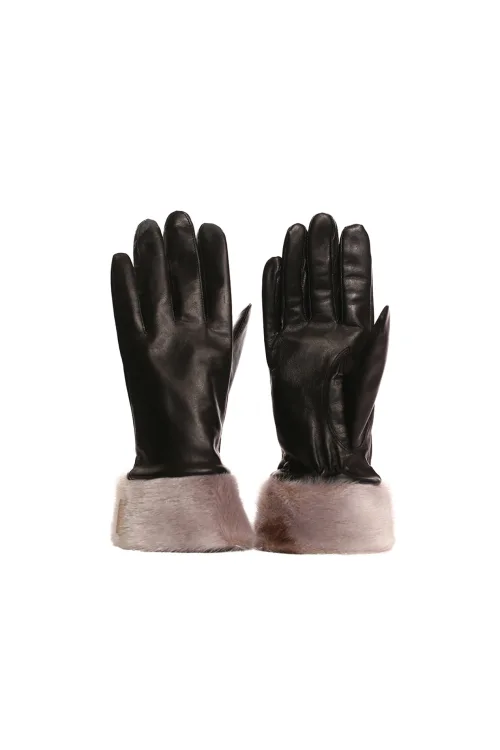 Gloves black leather with natural Seal fur trim | Fur gloves and mittens - Gloves | BILODEAU Canada
