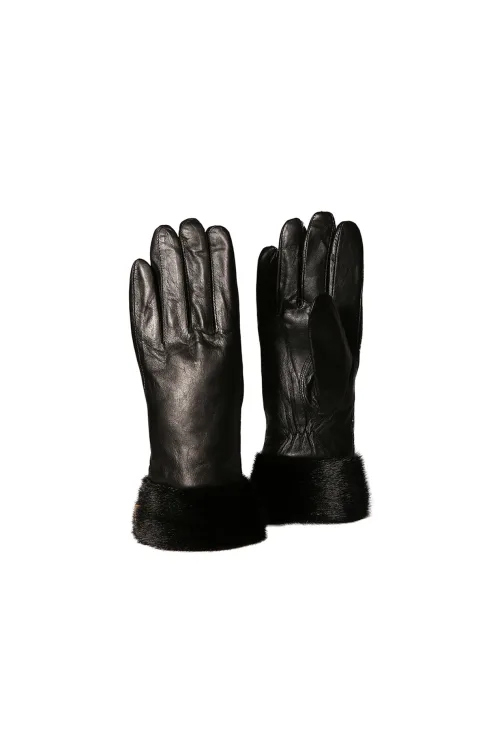 Gloves black leather with Black Seal trim | Fur gloves and mittens - Gloves | BILODEAU Canada
