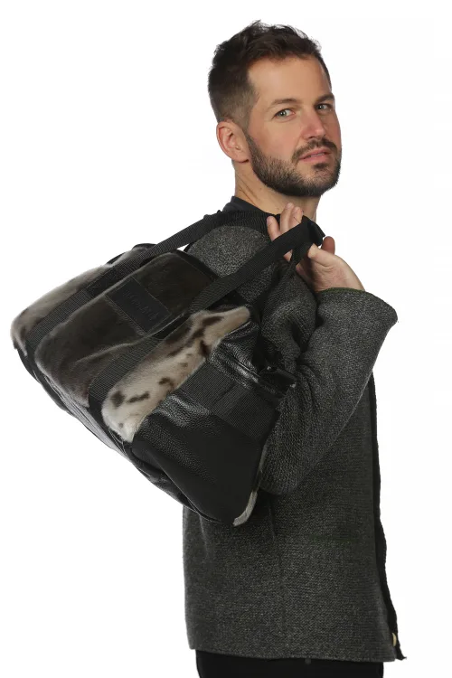 Travel bag natural Seal and leather | Bags - Fur handbags | BILODEAU Canada