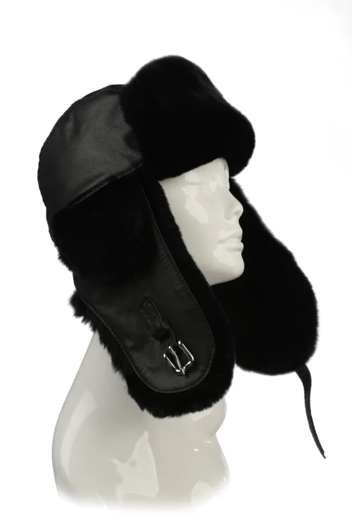 Black Rex Rabbit fur hat - Aviator | Fur hats | BILODEAU Canada