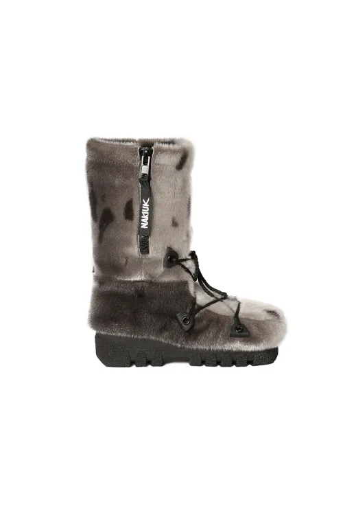Bottes en fourrure de Loup Marin naturel - Zip coté - Nakiuk régulière | Femmes/Hommes | BILODEAU Canada