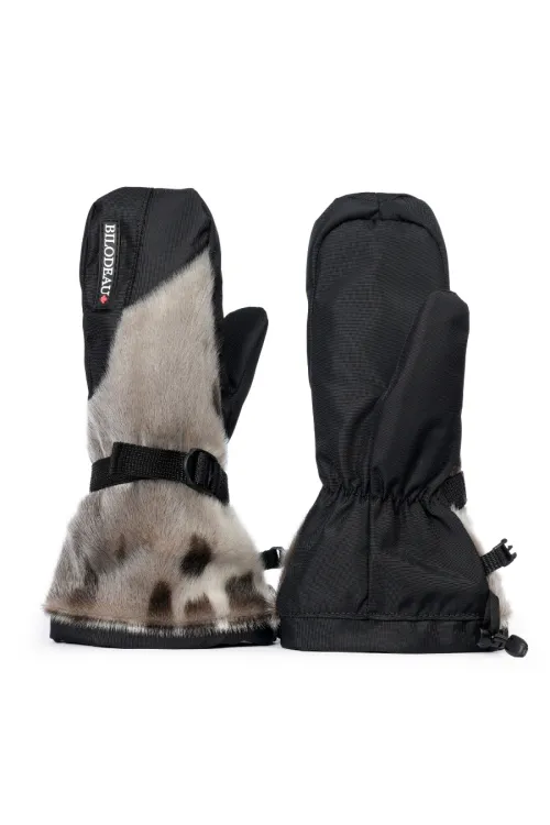 Natural seal fur & nylon sports mittens - long | Fur mittens - Long mittens | BILODEAU Canada