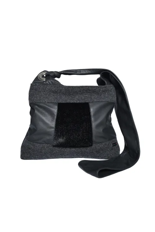 Sac à main en fourrure de Loup Marin noir, lainage et cuir - Julia |  | BILODEAU Canada
