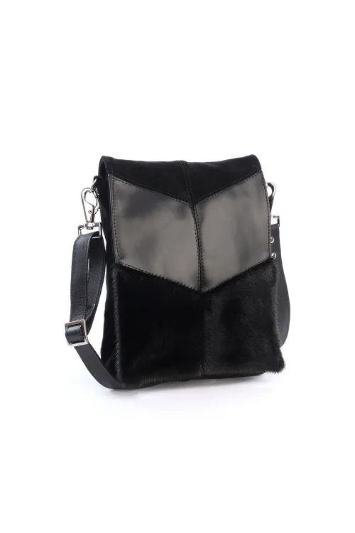Sac à main en fourrure de Loup Marin noir et cuirs - Mila |  | BILODEAU Canada