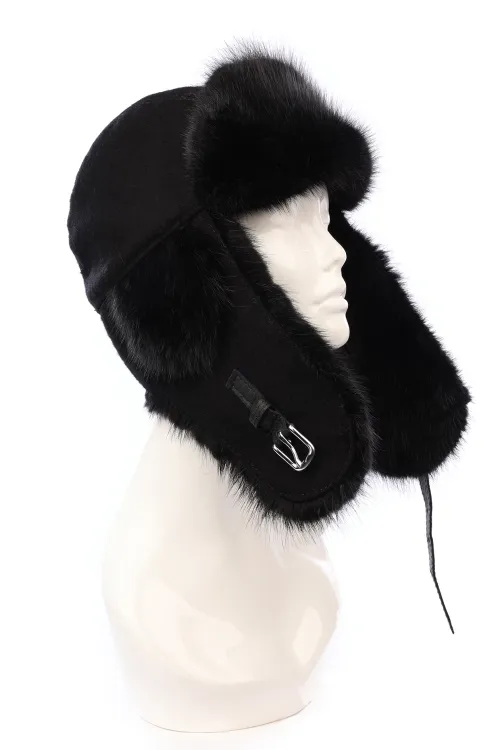Black Muskrat fur hat - Milkweed insulation - Aviator | Fur hats | BILODEAU Canada