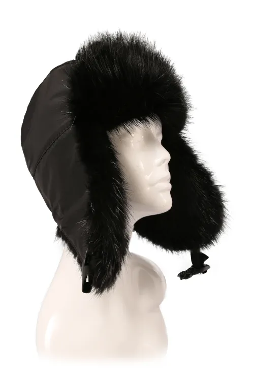 Chapeau en nylon et fourrure de Castor teint noir - Aviateur | Chapeaux en fourrure | BILODEAU Canada
