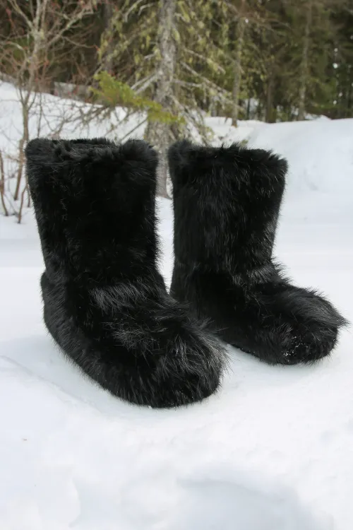 Black Beaver fur boots - Without Zipper - Standard Nakiuk | Women/Men | BILODEAU Canada