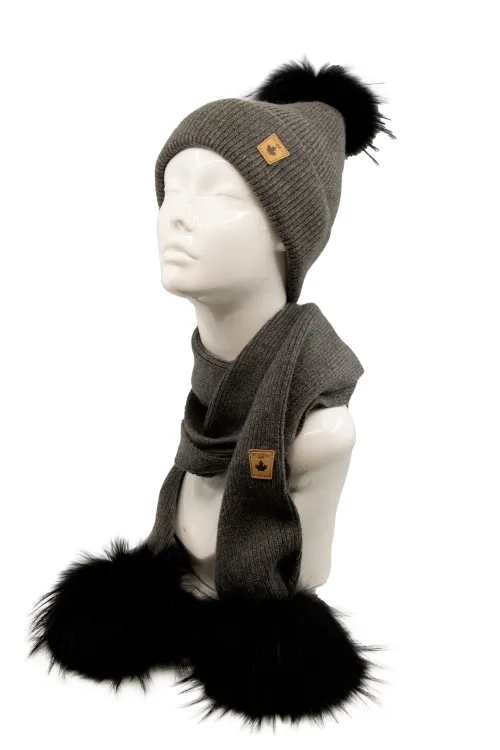 *New* - Boston kit - Toque and scarf with fur ponpoms | Tuques | BILODEAU Canada