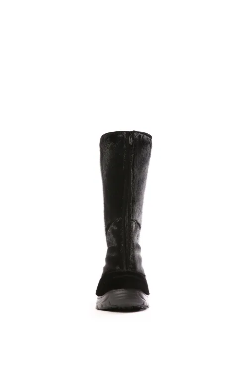 Black Seal fur boots - Traction sole - Kiona | Winter boots - Urban boots | BILODEAU Canada