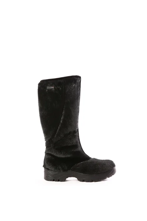 Black Seal fur boots - Traction sole - Kiona | Winter boots - Urban boots | BILODEAU Canada